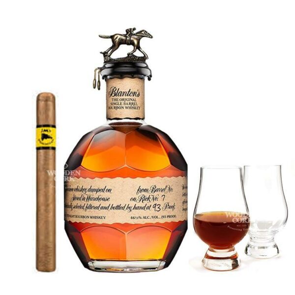 Blanton's Single Barrel Bourbon Set with Glencairn Glass & JM's Dominican Cigar - 750ml, 46.5% ABV