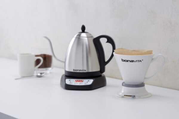 Bonavita 1.0L Variable Temp Gooseneck Electric Kettle, 1000W, Precise Pour, Silver - Image 2