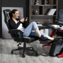 BOSSIN Ergonomic Gaming Chair with Footrest, Headrest, Lumbar Support, PU Leather, 300 lbs Capacity, Reclines 90-155°