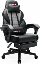BOSSIN Ergonomic Gaming Chair with Footrest, Headrest, Lumbar Support, PU Leather, 300 lbs Capacity, Reclines 90-155°