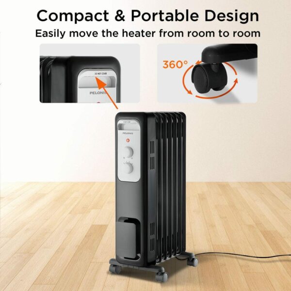 Brand 1500W Oil-Filled Radiant Electric Space Heater with Adjustable Thermostat, Safety Features, Portable Design - Image 11