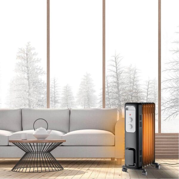 Brand 1500W Oil-Filled Radiant Electric Space Heater with Adjustable Thermostat, Safety Features, Portable Design - Image 5
