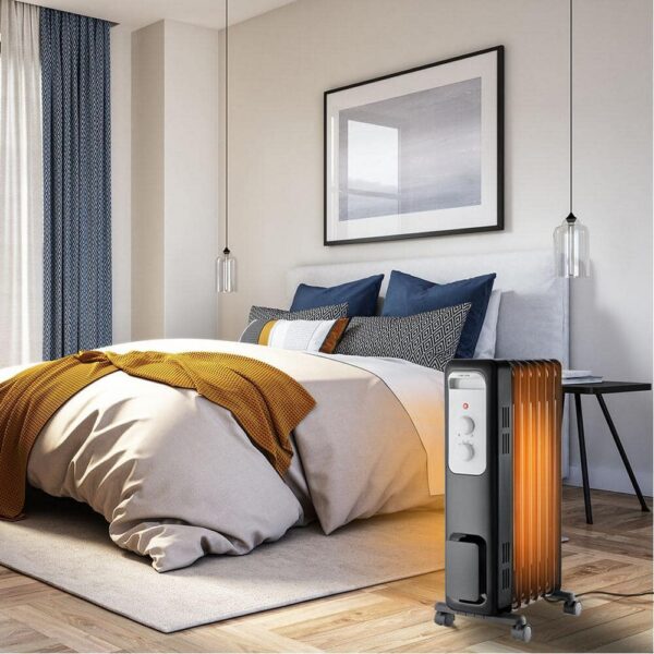 Brand 1500W Oil-Filled Radiant Electric Space Heater with Adjustable Thermostat, Safety Features, Portable Design - Image 4