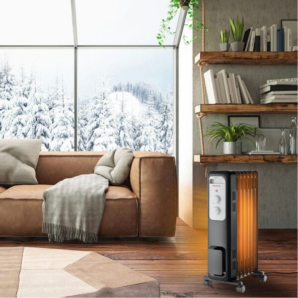 Brand 1500W Oil-Filled Radiant Electric Space Heater with Adjustable Thermostat, Safety Features, Portable Design - Image 8