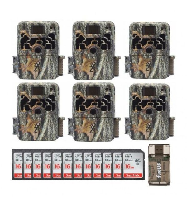 Browning Dark Ops Extreme Trail Camera Bundle 16MP HD Video Camouflage 6-Pack with 16GB SD Cards