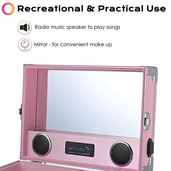 Byootique Portable Makeup Train Case with Mirror, 4 Drawers, Bluetooth Speaker & USB Port - Image 3
