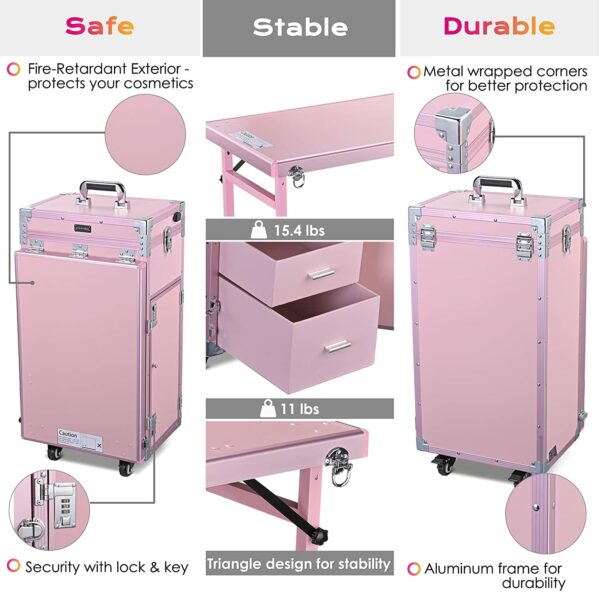 Byootique Portable Makeup Train Case with Mirror, 4 Drawers, Bluetooth Speaker & USB Port - Image 5