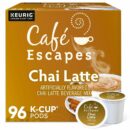 Cafe Escapes Chai Latte K-Cup Pods, 96 Ct - Black Tea & Spices, Keurig Compatible