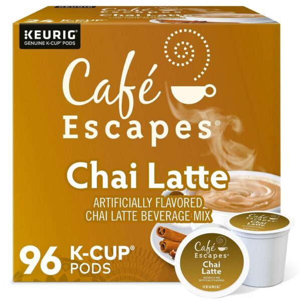 Cafe Escapes Chai Latte K-Cup Pods, 96 Ct - Black Tea & Spices, Keurig Compatible
