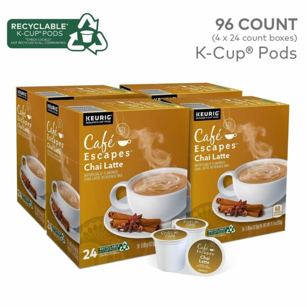 Cafe Escapes Chai Latte K-Cup Pods, 96 Ct - Black Tea & Spices, Keurig Compatible - Image 2