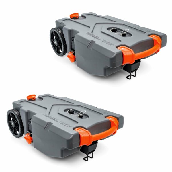 Camco Rhino 36-Gallon Portable RV Waste Tank 2-Pack with Hose & Accessories, Durable HDPE, No-Flat Wheels, Gray