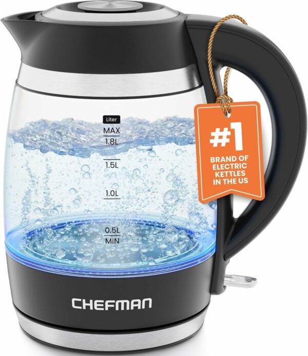Chefman 1.8L Electric Kettle, 1500W, Borosilicate Glass, Auto Shut Off, BPA Free