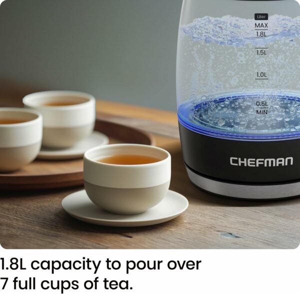 Chefman 1.8L Electric Kettle, 1500W, Borosilicate Glass, Auto Shut Off, BPA Free - Image 2