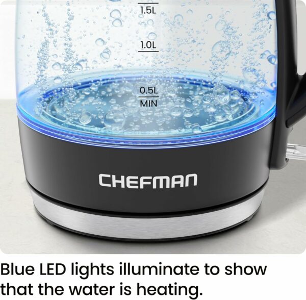 Chefman 1.8L Electric Kettle, 1500W, Borosilicate Glass, Auto Shut Off, BPA Free - Image 3