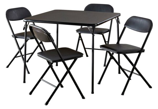 Cosco 5-Piece Folding Card Table Set with Vinyl Seats, Black - Easy Storage, Durable, Ideal for Dining & Games