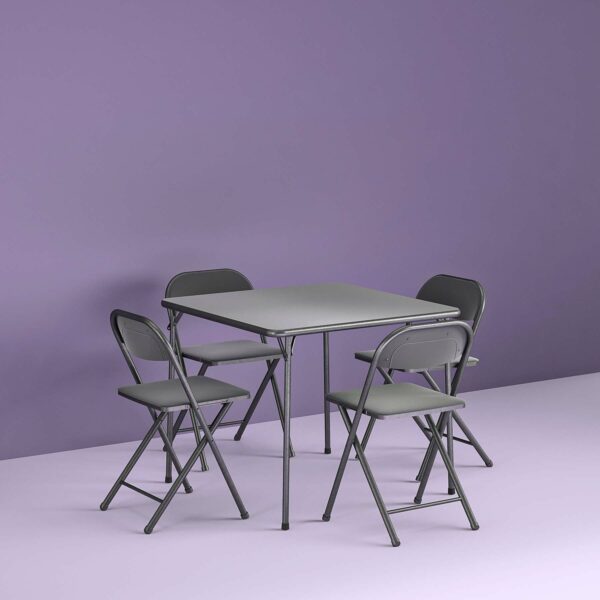 Cosco 5-Piece Folding Card Table Set with Vinyl Seats, Black - Easy Storage, Durable, Ideal for Dining & Games - Image 3