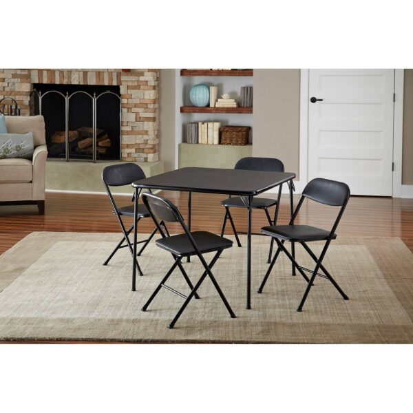 Cosco 5-Piece Folding Card Table Set with Vinyl Seats, Black - Easy Storage, Durable, Ideal for Dining & Games - Image 2