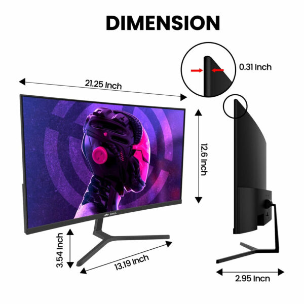 CRUA 24" Curved Gaming Monitor, FHD 1080P, 180Hz, AMD FreeSync, VA Panel, HDMI/DP, Black - Image 3