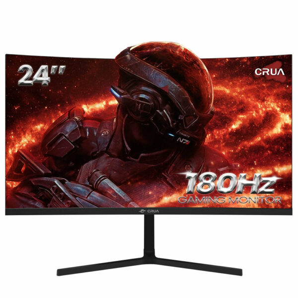 CRUA 24" Curved Gaming Monitor, FHD 1080P, 180Hz, AMD FreeSync, VA Panel, HDMI/DP, Black