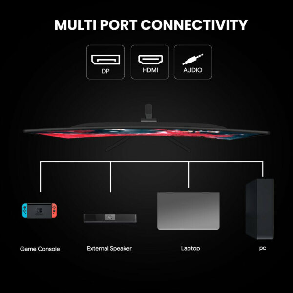 CRUA 24" Curved Gaming Monitor, FHD 1080P, 180Hz, AMD FreeSync, VA Panel, HDMI/DP, Black - Image 2