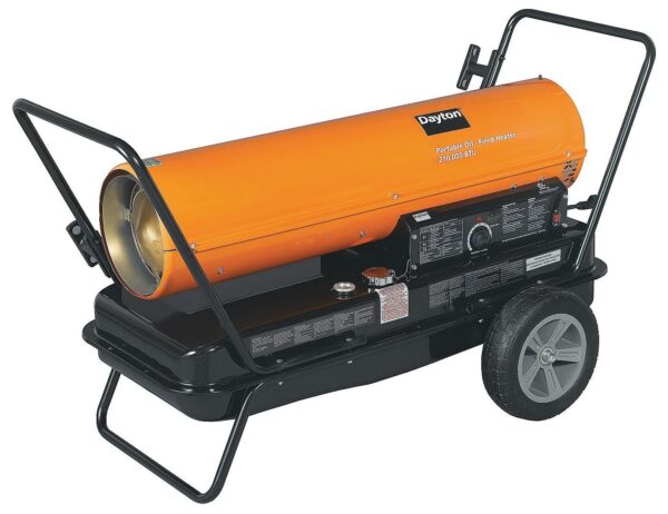 DAYTON 3VE52 Oil-Fired Torpedo Heater, 210,000 BTU, Portable, Heats 5,000 sq ft with Thermostat & Fuel Gauge