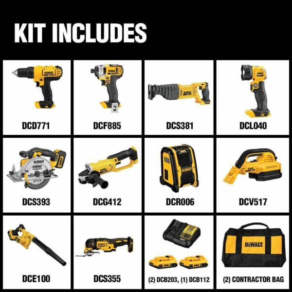 DEWALT 20V MAX 10-Tool Combo Kit with Batteries & Charger - Drill, Impact Driver, Blower, Flashlight, Speaker, Grinder, Saw, Vacuum - Image 5