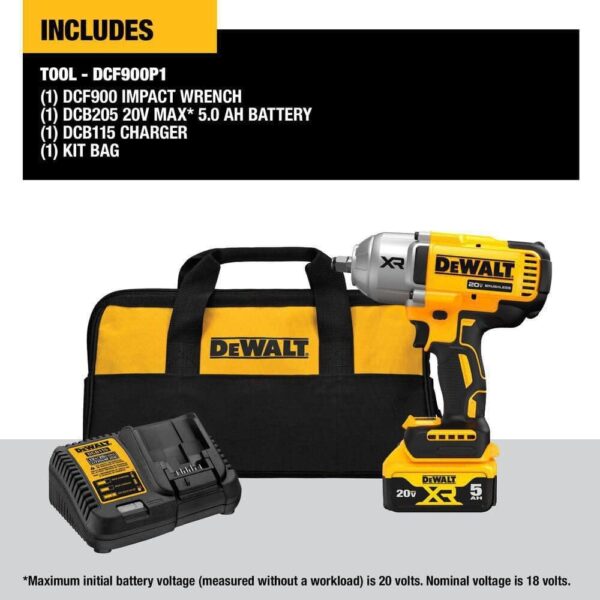 DEWALT 20V MAX XR 1/2" Cordless Impact Wrench Kit, High Torque, LED, Battery & Charger - Image 4