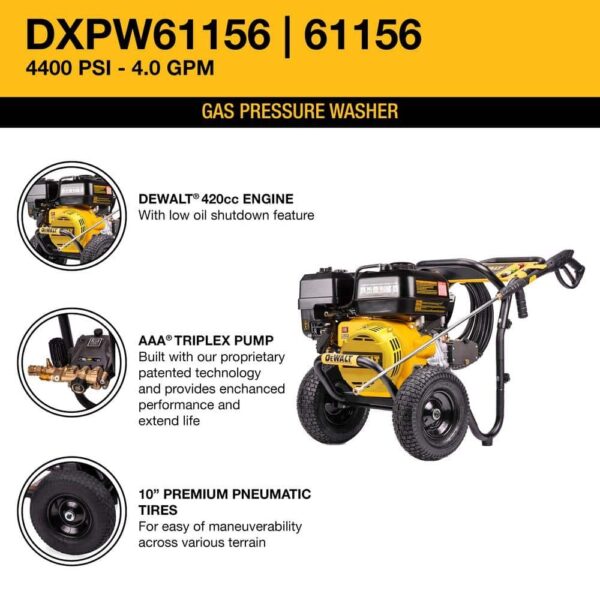 DEWALT 4400 PSI Gas Pressure Washer, 4.0 GPM, 420cc, Heavy-Duty, 50 ft Hose, 5 Nozzles - Image 6