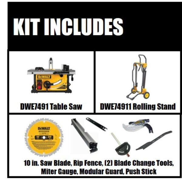 DEWALT DWE7491RS 10" Jobsite Table Saw with Rolling Stand, 15 Amp Motor, 32-1/2" Rip Capacity - Image 2