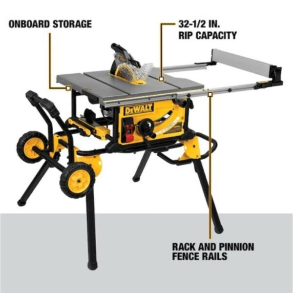 DEWALT DWE7491RS 10" Jobsite Table Saw with Rolling Stand, 15 Amp Motor, 32-1/2" Rip Capacity - Image 3