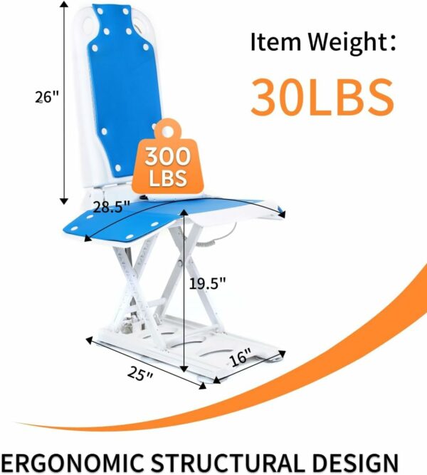 DurablePro Electric Lift Chair, Blue, Foldable, Waterproof, Wing Back, 300 lbs Capacity, Rechargeable, for Bathroom/Bedroom - Image 3