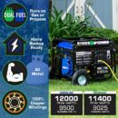 DuroMax XP12000EH Dual Fuel Generator - 12000W Gas/Propane, 457cc Engine, Home Backup Power