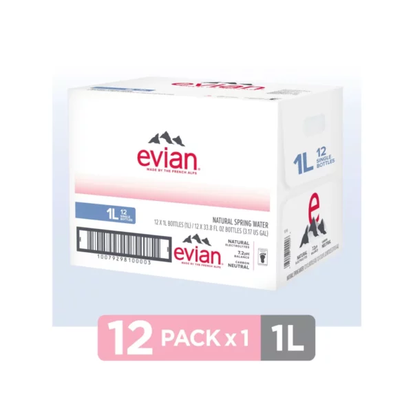 Evian Natural Spring Water 1L Bottles, 12 Pack - Pure Hydration Beverage - Image 2