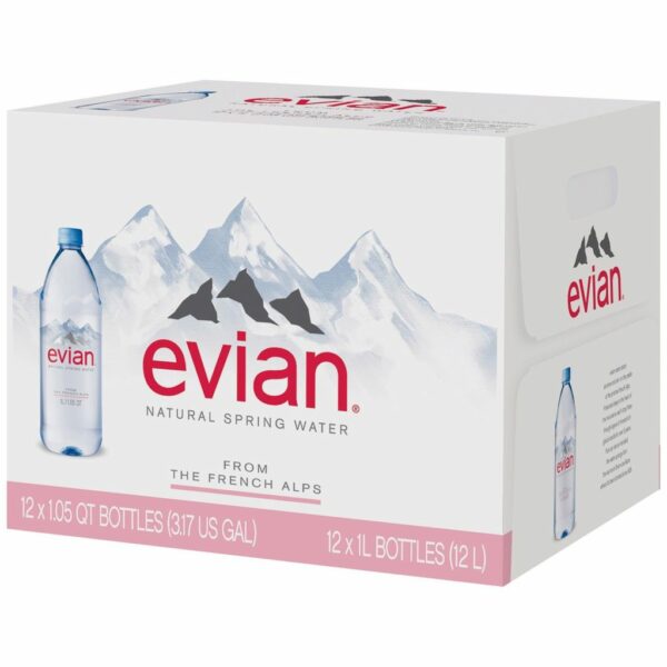 Evian Natural Spring Water 1L Bottles, 12 Pack - Pure Hydration Beverage
