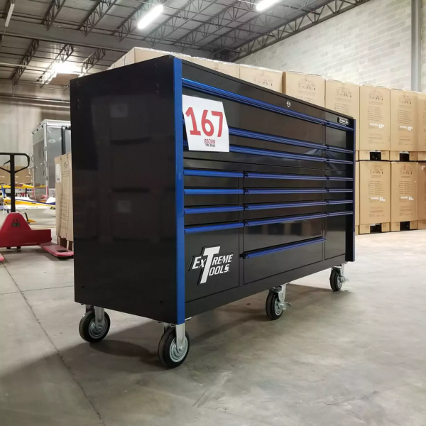 Extreme Tools RX Series 72" 19-Drawer Roller Cabinet, Black/Blue, 12-Gauge Steel, Professional Tool Storage - Image 3