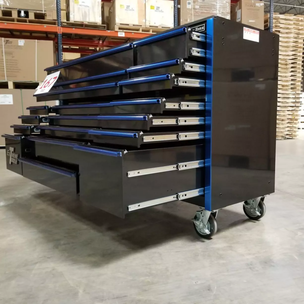 Extreme Tools RX Series 72" 19-Drawer Roller Cabinet, Black/Blue, 12-Gauge Steel, Professional Tool Storage