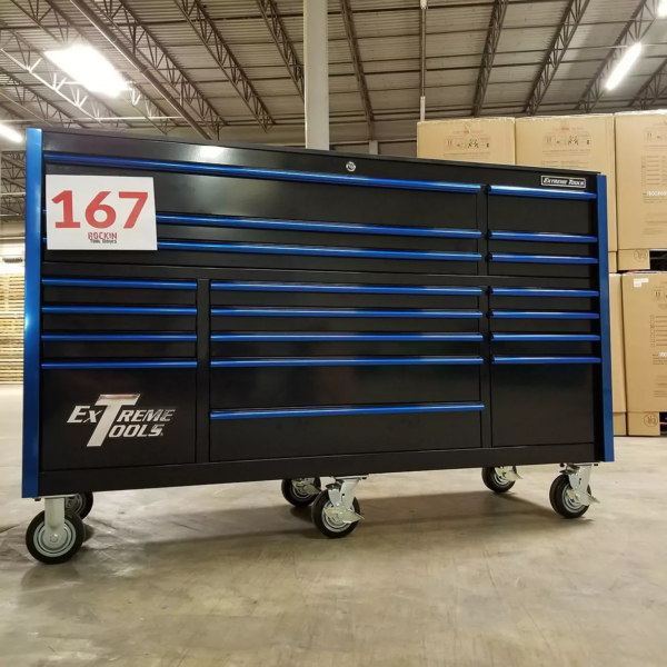 Extreme Tools RX Series 72" 19-Drawer Roller Cabinet, Black/Blue, 12-Gauge Steel, Professional Tool Storage - Image 2