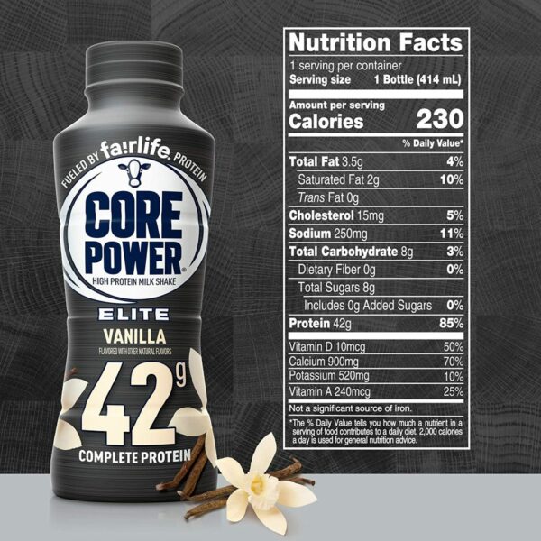 Fairlife Core Power Elite Vanilla Protein Shake, 42g Protein, 14 Fl Oz, 12 Pack - Image 7