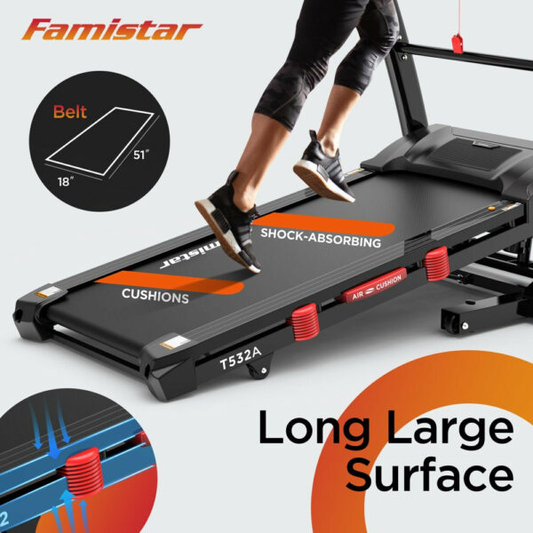 Famistar 4.5HP Folding Treadmill, 15 Incline Levels, 10MPH, 300LB Capacity, Bluetooth, LCD Display - Image 11