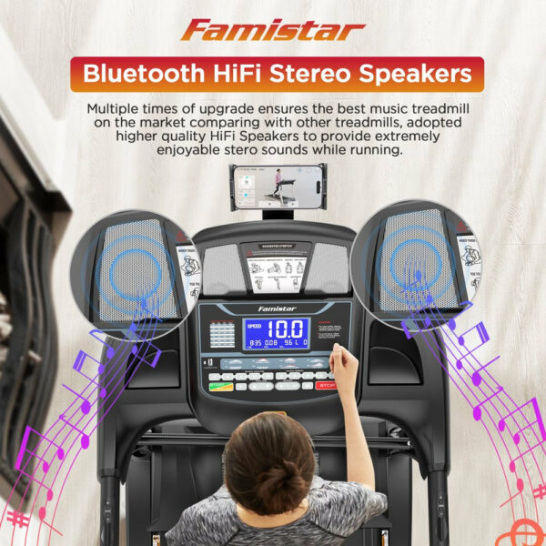 Famistar 4.5HP Folding Treadmill, 15 Incline Levels, 10MPH, 300LB Capacity, Bluetooth, LCD Display - Image 5