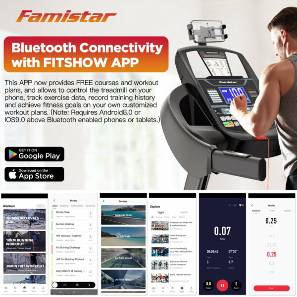 Famistar 4.5HP Folding Treadmill, 15 Incline Levels, 10MPH, 300LB Capacity, Bluetooth, LCD Display - Image 12