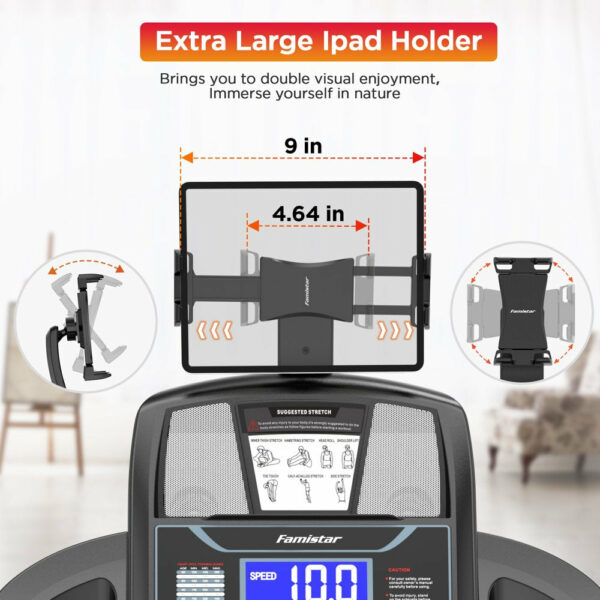 Famistar 4.5HP Folding Treadmill, 15 Incline Levels, 10MPH, 300LB Capacity, Bluetooth, LCD Display - Image 13