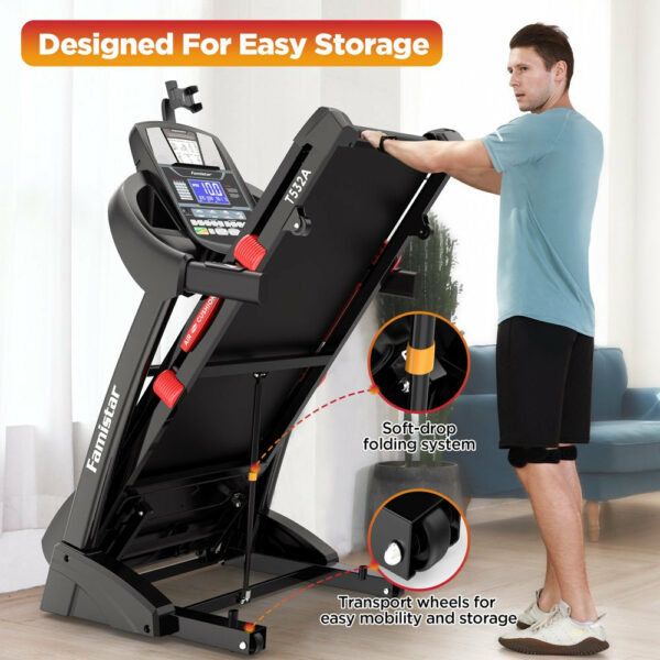 Famistar 4.5HP Folding Treadmill, 15 Incline Levels, 10MPH, 300LB Capacity, Bluetooth, LCD Display - Image 2