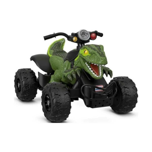 Fisher-Price Power Wheels Jurassic World Dino Racer 6 MPH Ride-On ATV, Green Dinosaur Toy for Kids