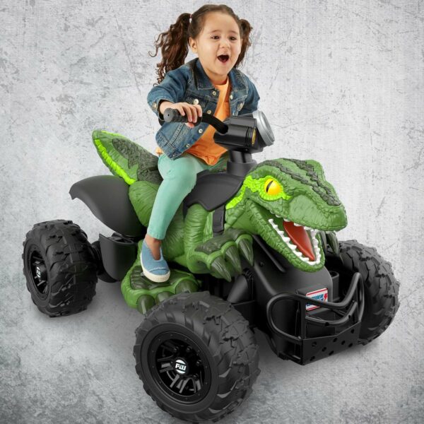 Fisher-Price Power Wheels Jurassic World Dino Racer 6 MPH Ride-On ATV, Green Dinosaur Toy for Kids - Image 2