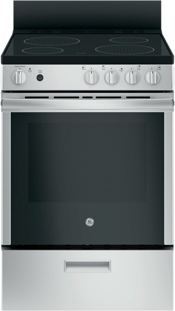 GE 24" Freestanding Electric Range, Stainless Steel, 4 Burners, 2.9 cu. ft. Oven