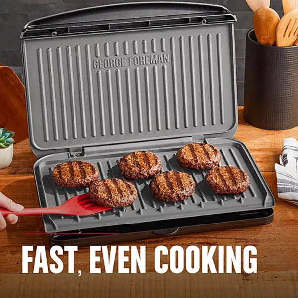 George Foreman Electric Panini Press, 9-Serving, Gunmetal Grey, Nonstick Coating, Adjustable Angle, Space-Saving Design - Image 3