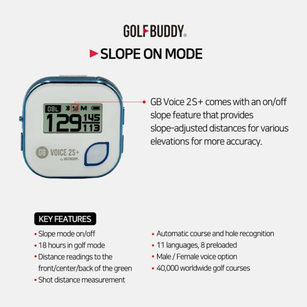 GOLFBUDDY Voice 2S+ Golf GPS Rangefinder with Slope Mode, Long Battery, Preloaded Courses, Blue - Image 2