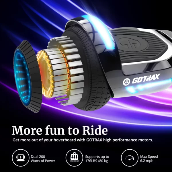 GOTRAX Glide Pro Bluetooth Hoverboard, 6.5" Wheels, LED Lights, Self-Balancing, UL2272 Certified, Silver - Image 7