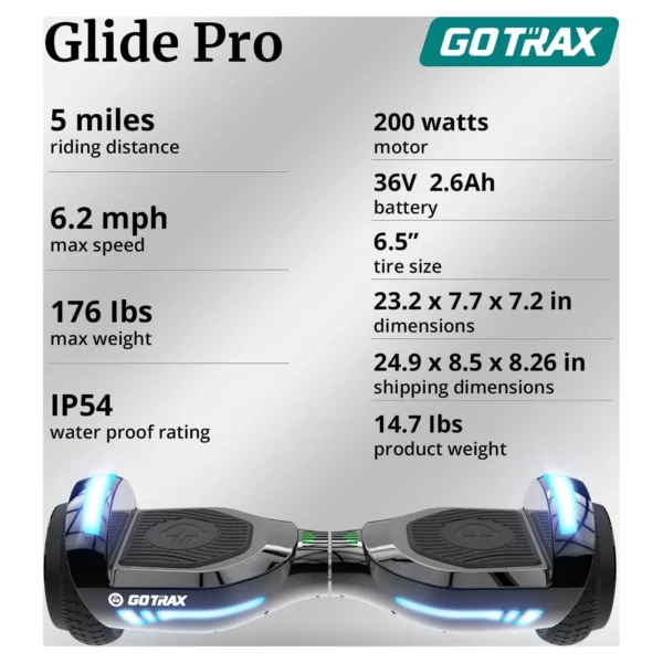 GOTRAX Glide Pro Bluetooth Hoverboard, 6.5" Wheels, LED Lights, Self-Balancing, UL2272 Certified, Silver - Image 5